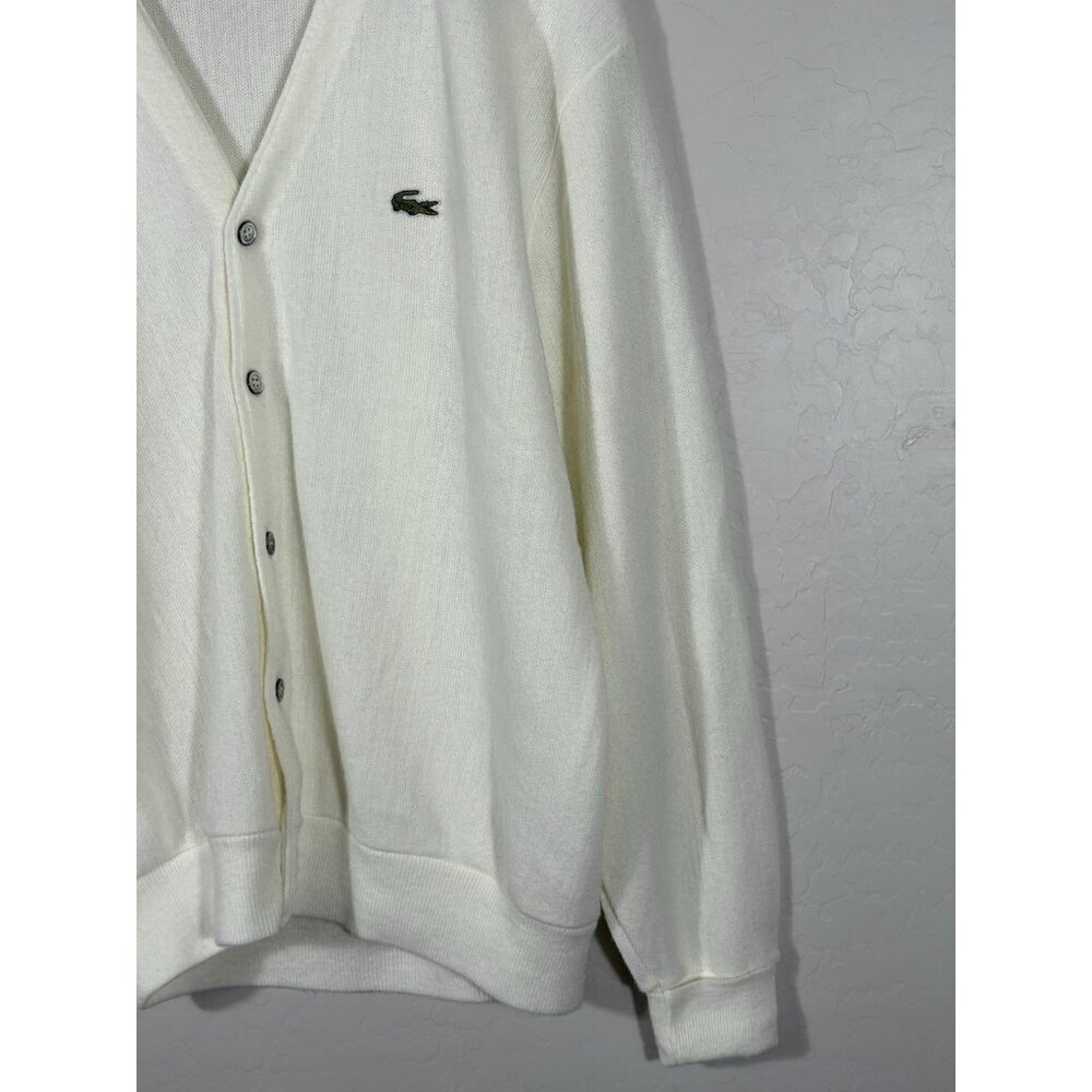 VTG Izod‎ Lacoste Mens L White Cardigan Orlon Made USA 80s Preppy Old Money - Picture 6 of 11